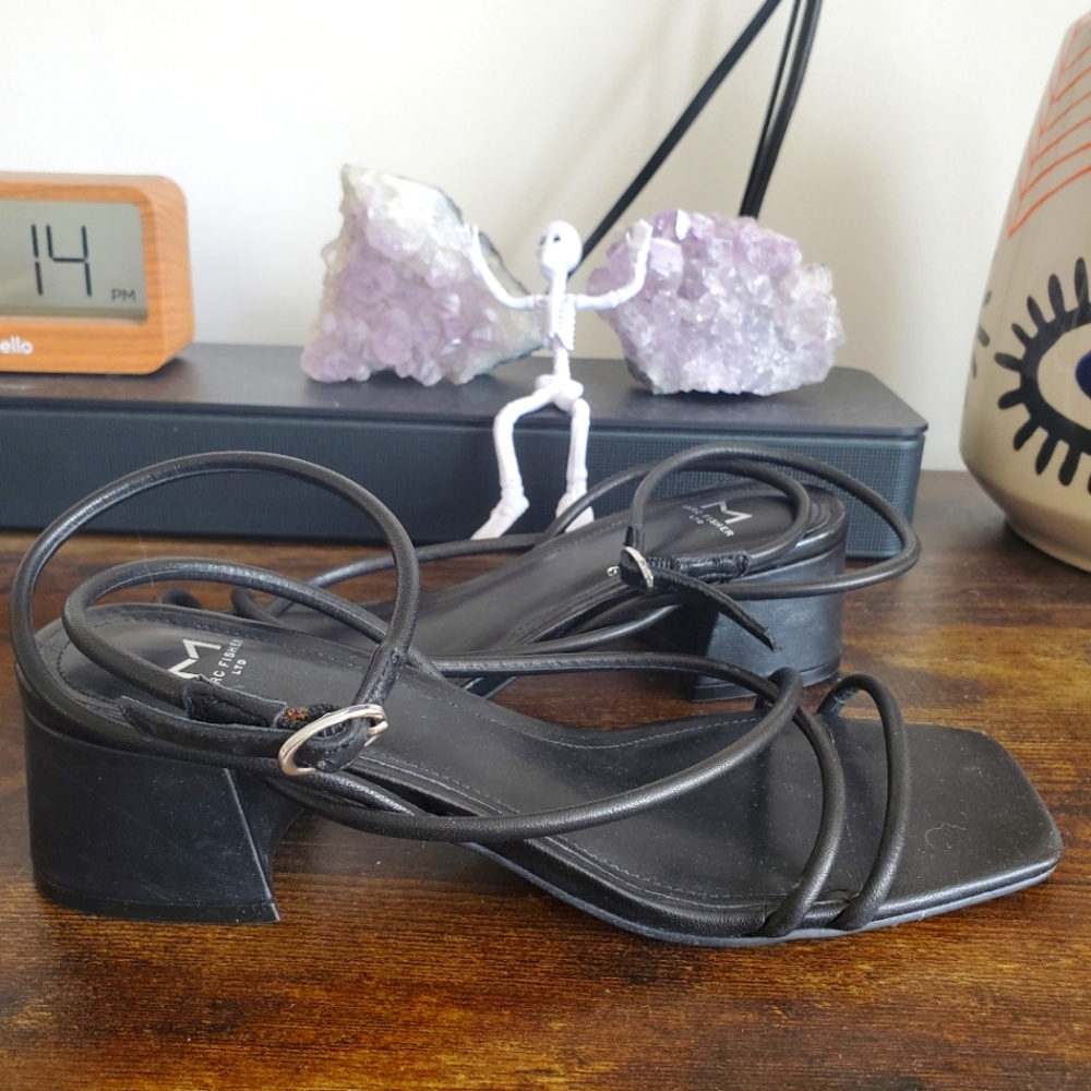 Black Strappy Block Heel Sandals